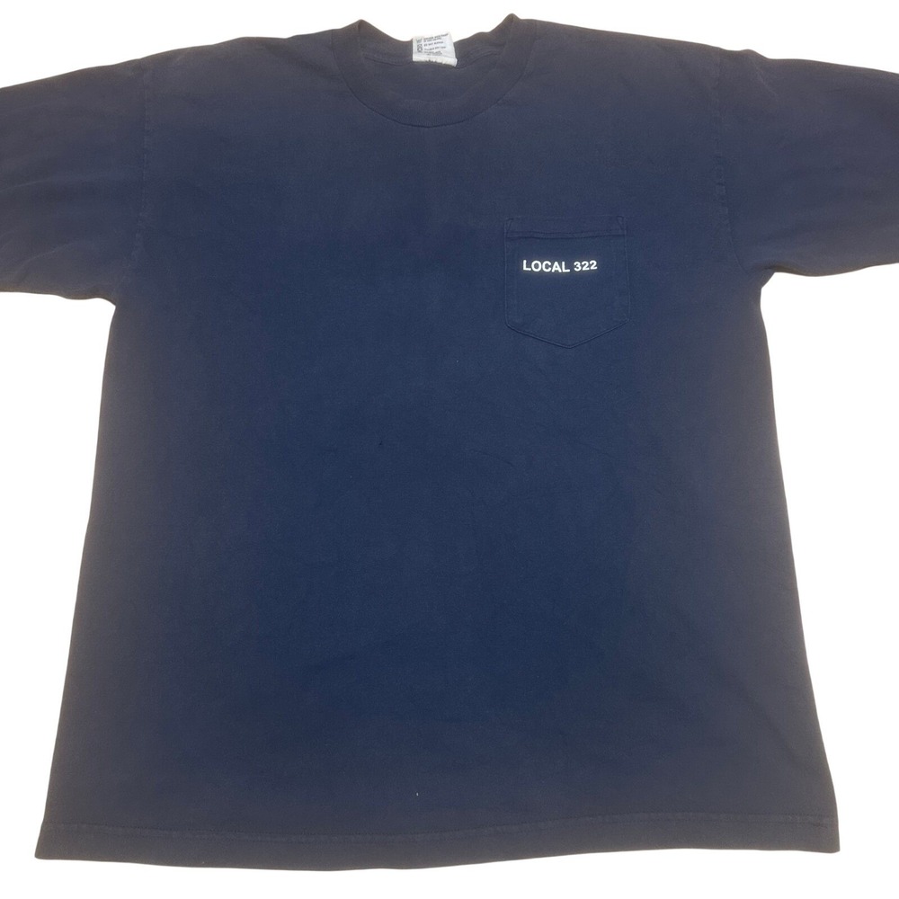 Vintage 90s Bay Side UA Local 322 Union Plumbers Pocket Tee XL Navy USA Single